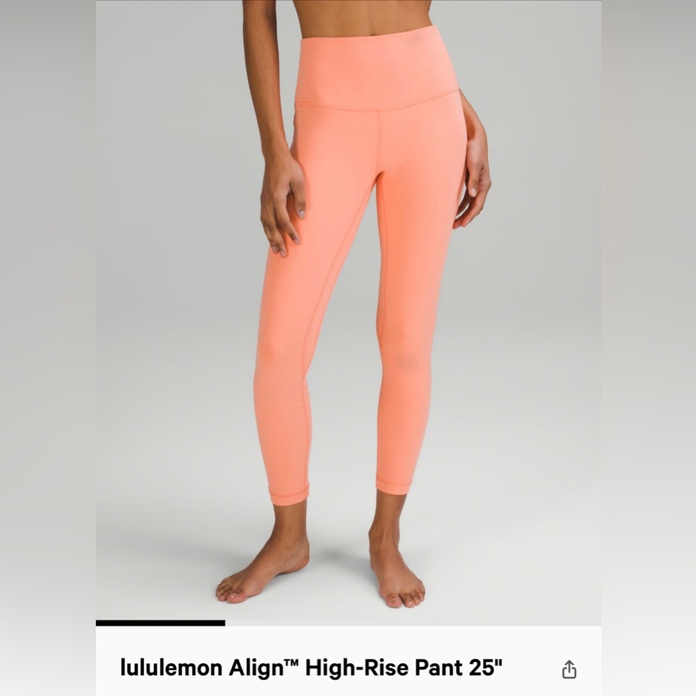 Brand new, never worn, Align 25” leggings. Color in Sunny Coral